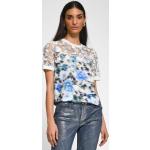 Reduzierte Blaue Blumenmuster Halblangärmelige Rundhals-Ausschnitt T-Shirts mit Vogel-Motiv aus Jersey maschinenwaschbar für Damen Übergrößen 