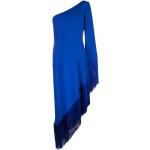 Reduzierte Cobaltblaue Elegante Langärmelige Midi Asymmetrische Asymmetrische Kleider mit Fransen mit Reißverschluss für Damen Größe M für Partys 