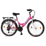 Talson Mädchen-Fahrrad 26 Zoll, 21-GG-Shimano-Schaltung mit Beleuchtung und Gepäckträger, Farbe Pink Rosa-TMR