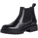 Black Friday Angebote - Schwarze Tamaris Blockabsatz Chelsea-Boots in Normalweite aus Leder mit herausnehmbarem Fußbett für Damen Größe 37 