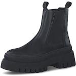Black Friday Angebote - Schwarze Tamaris Blockabsatz Chelsea-Boots in Normalweite aus Leder mit herausnehmbarem Fußbett für Damen Größe 38 