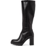 Schwarze Elegante Tamaris Runde Blockabsatz High-Heel Stiefel mit Reißverschluss in Normalweite aus Leder leicht für Damen Größe 40 