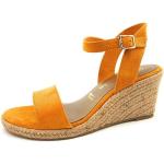 Gelbe Tamaris Plateauabsatz Sandaletten mit Riemchen aus Textil Größe 41 mit Absatzhöhe 5cm bis 7cm 