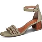 Olivgrüne Tamaris Blockabsatz Sandaletten mit Riemchen aus Leder für den für den Sommer 