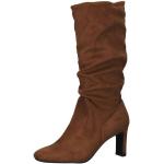 Reduzierte Braune Casual Tamaris Runde Blockabsatz High-Heel Stiefel mit Reißverschluss in Normalweite aus Textil für Damen Größe 40 