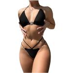 Schwarze Sexy Triangel-Tops mit Rüschen in 80D für Damen Größe M 2-teilig für den für den Sommer 