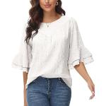Weiße Casual Kurzärmelige Rundhals-Ausschnitt T-Shirts mit Rüschen für Damen Größe XXL 