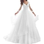 Weiße V-Ausschnitt Brautkleider A-Linie aus Spitze für Damen Größe XXL für die Braut 