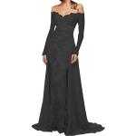 Schwarze Elegante Langärmelige Maxi Schulterfreie Lange Abendkleider aus Chiffon Handwäsche für Damen Größe L zum Abschlussball 