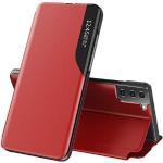 Rote Elegante Samsung Galaxy S21 5G Hüllen Art: Flip Cases durchsichtig aus Kunstleder klappbar 