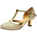 Goldene Elegante Spitze High Heels & Stiletto-Pumps mit Riemchen aus Leder für Damen Größe 40 für den für den Sommer 