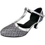 Silberne Elegante Spitze High Heels & Stiletto-Pumps mit Riemchen aus Leder für Damen Größe 40 für den für den Sommer 