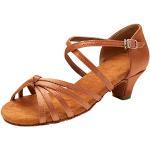 Braune Elegante Offene Salsa Schuhe mit Riemchen aus Veloursleder rutschfest für Damen Größe 37 für den für den Sommer 