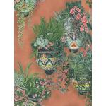 Tannengrüne Vliestapeten Blumen aus Terrakotta 