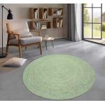 Grüne Unifarbene Boho Runde Runde Teppiche 150 cm aus Jute schmutzabweisend 
