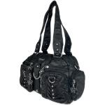 Schwarze Unifarbene Damenschultertaschen & Damenshoulderbags mit Nieten mit Reißverschluss aus Baumwollmischung mit Außentaschen 