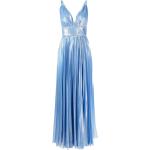 Reduzierte Blaue Ärmellose Maxi V-Ausschnitt Lange Abendkleider für Damen Größe L 