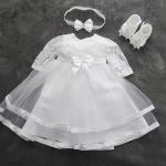 Weiße Elegante Langärmelige Kinderfestkleider aus Polyester für Babys Größe 56 