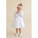 Weiße Langärmelige HOBEA-Germany Kinderfestkleider mit Knopf aus Satin Größe 74 