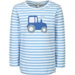 Blaue Gestreifte Langärmelige Kinderstreifenshirts mit Traktor-Motiv aus Baumwolle für Jungen Größe 134 