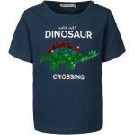 Bunte Kurzärmelige Pailletten Shirts für Kinder mit Dinosauriermotiv mit Pailletten aus Baumwolle für Jungen Größe 122 