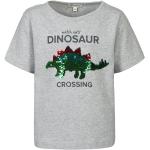 Graue Melierte Pailletten Shirts für Kinder mit Dinosauriermotiv mit Pailletten aus Baumwolle für Jungen Größe 98 