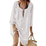 Weiße Casual 3/4-ärmelige Mini Sommerkleider für Damen Einheitsgröße für den für den Sommer 