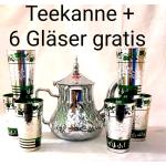 Teekanne Marrakesch Style Minztee Minz Tee Kanne 1,2 L + 6 Gläser Silber Gratis