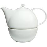 Weiße Teekannen mit Stövchen aus Porzellan 