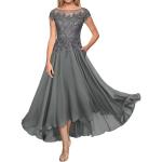 Graue Kurzärmelige Maxi Lange Abendkleider aus Chiffon für Damen Größe L für Hochzeitsgäste 