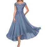 Blaue Kurzärmelige Maxi Lange Abendkleider aus Chiffon für Damen Größe S für Hochzeitsgäste 