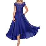 Royalblaue Kurzärmelige Maxi Lange Abendkleider aus Chiffon für Damen Größe L für Hochzeitsgäste 