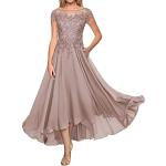 Mauvefarbene Kurzärmelige Maxi Lange Abendkleider aus Chiffon für Damen Größe L für Hochzeitsgäste 