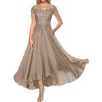 Mauvefarbene Kurzärmelige Maxi Lange Abendkleider aus Chiffon für Damen Größe L für Hochzeitsgäste 