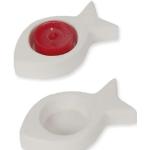 Weiße Fisch-Teelichthalter mit Tiermotiv aus Keramik 