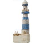 Blaue Maritime Teelichtgläser mit Leuchtturm-Motiv aus Holz 