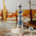Reduzierte Braune Maritime Teelichthalter mit Leuchtturm-Motiv aus Holz 