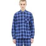Blaue Karo Langärmelige Pyjamas lang aus Baumwolle für Herren Größe XS 