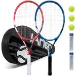 Tennisschläger-Set mit 2 Tennisschlägern für Erwachsene, vorbespannt, 68,6 cm, Tennisschläger-Set für 2 Spieler, mit 3 Bällen, 2 Griffen, 2 Vibrationsdämpfern, Blau und Rot