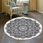 Anthrazitfarbene Retro Runde Runde Teppiche 60 cm mit Mandala-Motiv maschinenwaschbar 