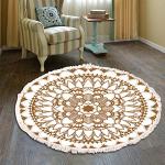 Braune Retro Runde Runde Teppiche 60 cm mit Mandala-Motiv maschinenwaschbar 
