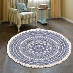 Blaue Retro Runde Runde Teppiche 180 cm mit Mandala-Motiv maschinenwaschbar 