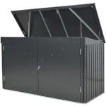 Anthrazitfarbene 3er-Mülltonnenboxen 201l - 300l aus Metall abschließbar 