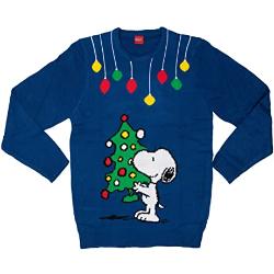 The Peanuts Weihnachtspullover Unisex - Snoopy Winter Strick Pullover Sweatshirt Ugly Christmas Sweater Weihnachten für Herren & Damen Blau (S)