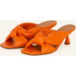 Reduzierte Orange Thea Mika Karree Skulpturaler Absatz Mules mit Riemchen in Breitweite aus Glattleder für Damen Größe 37 