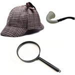 thematys® - Sherlock Holmes Kostüm Set - Deerstalker Mütze + Pfeife + Lupe - Detektiv Detective Kostüm-Zubehör Kostüm-Set - perfekt für Fasching & Karneval - Einheitsgröße (Style 1)