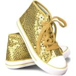 Reduzierte Goldene Pailletten-Sneaker mit Pailletten mit Schnürsenkel aus Textil für Damen Größe 42 