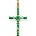 Smaragdgrüne Thomas Sabo Kreuzanhänger vergoldet mit Smaragd graviert für Damen 
