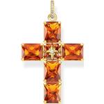 Thomas Sabo Anhänger Kreuz mit großen orangen Steinen und Stern vergoldet orange