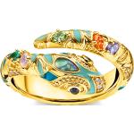 Hellgrüne Thomas Sabo Vergoldete Ringe mit Schlangenmotiv vergoldet aus Gelbgold mit Zirkonia handgemacht für Damen Größe 48 